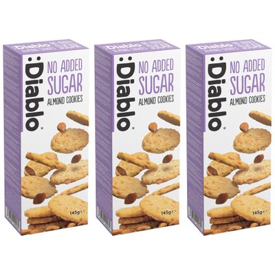 Diablo No Added Sugar Almond Cookies Low Sugar Snacks, Almond Biscuits Sweetened with Maltitol, Delicious Healthy Snacks, Christmas Cookie Gift Box, Crispy Sweet Treats for All, 145g Pack of 3