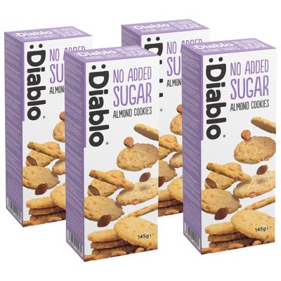 Diablo No Added Sugar Almond Cookies  Low Sugar Snacks, Almond Biscuits Sweetened with Maltitol, Delicious Healthy Snacks, Christmas Cookie Gift Box, Crispy Sweet Treats for All, 145g Pack of 4