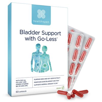 Healthspan Bladder Support with Go-Less | Supports Good Bladder Health & Urinary Flow | 300 mg Go-Less | Pumpkin Seed Extract & Soy Germ Extracts | Added Vitamin B6, D3 & Zinc | Vegan (60 Capsules)
