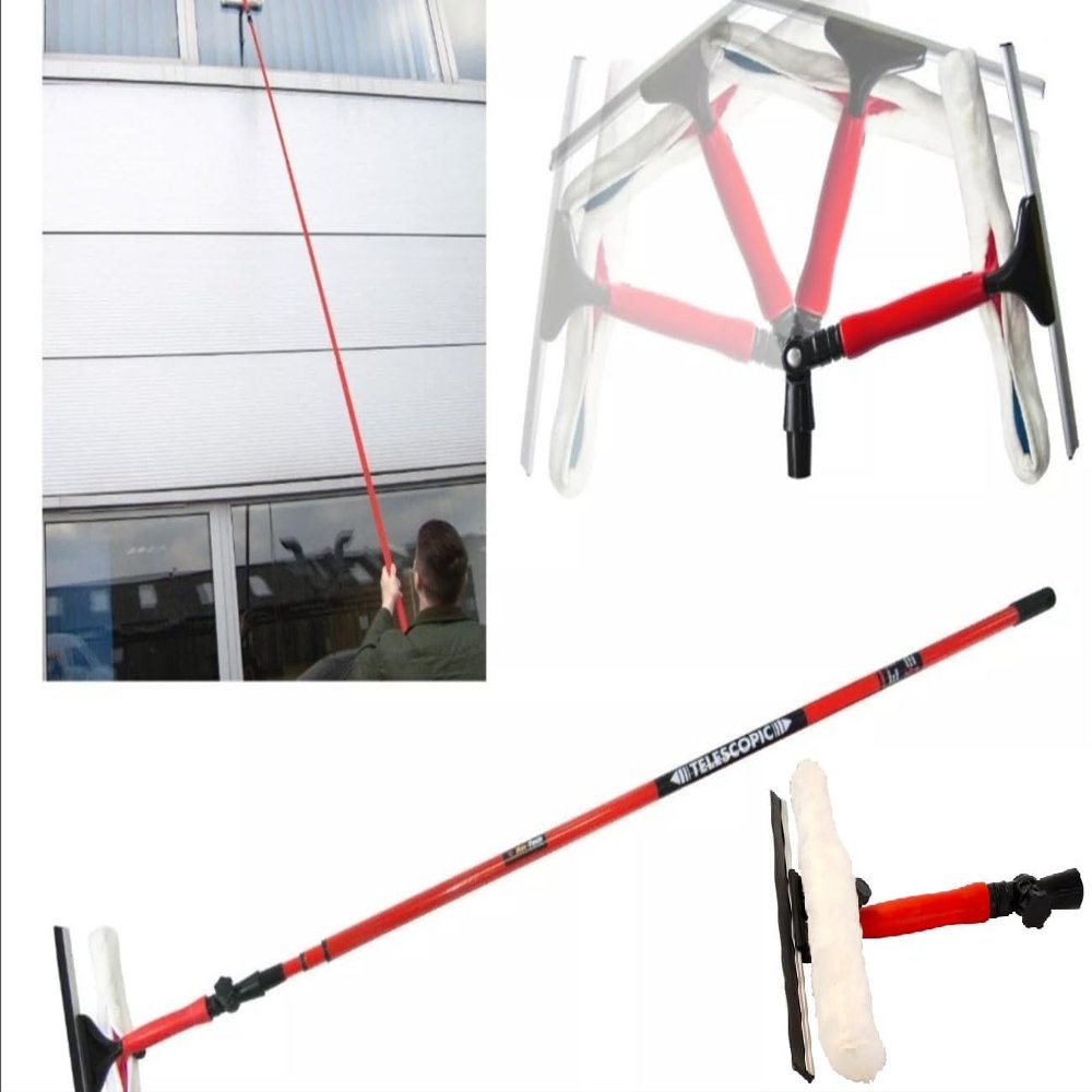 3.5 Metre Professional Telescopic Window Glass Cleaning Equipment Kit Aluminium Extendable Pole Bendable Head Soft Rubber Mop Conservatory Roof Cleaner