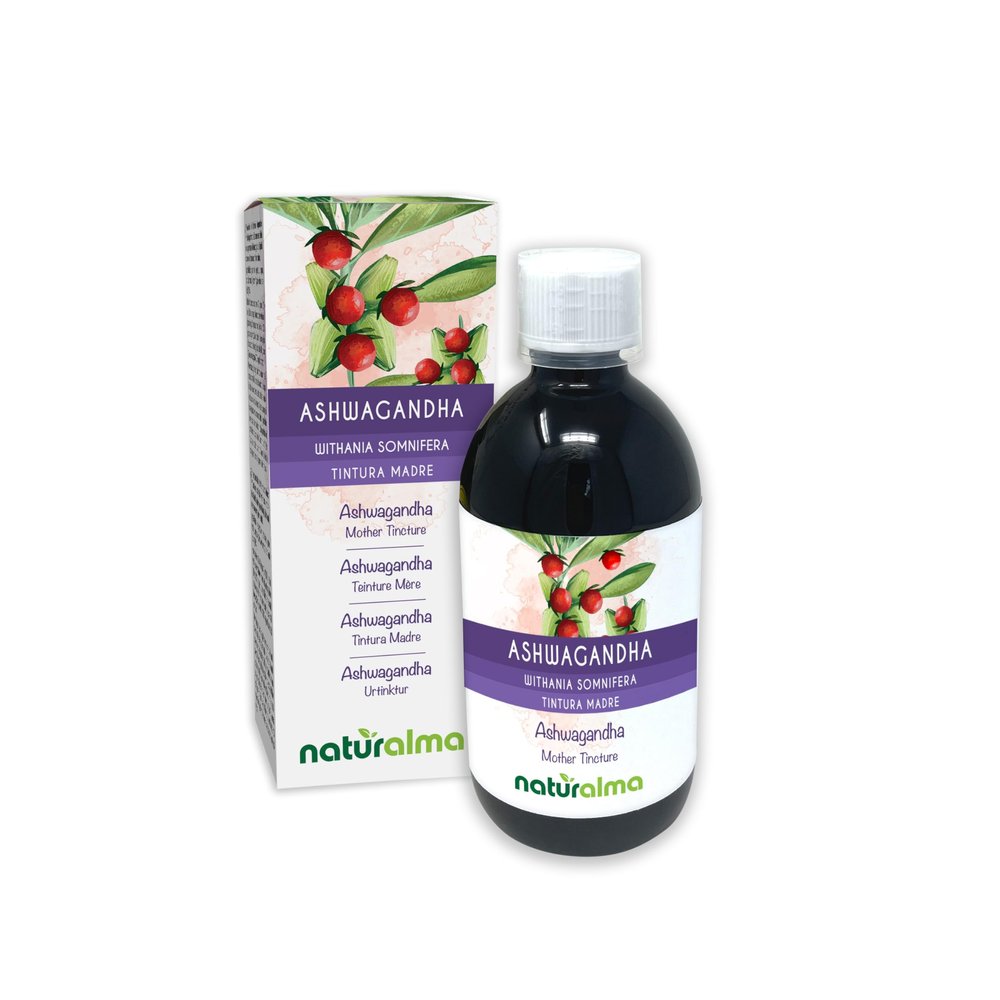 Ashwagandha or Indian Ginseng (Withania somnifera) Roots Alcohol-Free Mother Tincture Naturalma - Liquid Extract Drops 500 ml - Food Supplement - Vegan