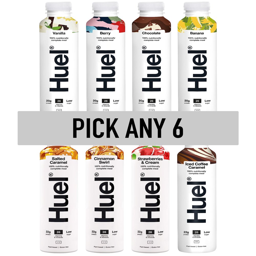 HUEL Ready-to Drink - 500ml - Pick any 6-8+ Flavours to choose from - Banana, Berry, Chocolate, Cinnamon Swirl, Iced Coffee Caramel, Salted Caramel, Strawberries & Cream, Vanilla