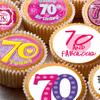 24 edible 70th birthday party pink Cupcake Cake Toppers Wafer Rice Paper precut decoration view 1