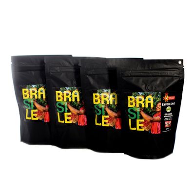 Single origin ground coffee for espresso Brazil Minas Gerais region, 100% Arabica coffee, friar's tunic roasting, Carbon Neutral certified, bar blend, pack of 4 x 250 g