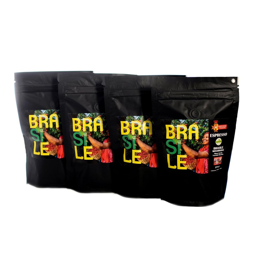 Single origin ground coffee for espresso Brazil Minas Gerais region, 100% Arabica coffee, friar's tunic roasting, Carbon Neutral certified, bar blend, pack of 4 x 250 g