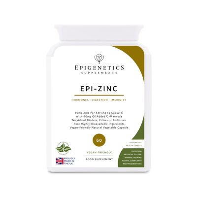 Epi-Zinc | Zinc Bisglycinate, Picolinate, Citrate 30mg (Triple) + D-Mannose 90mg | 60 Vegan Friendly Capsules UK Made | 1 Capsule Daily (2 Month Supply)
