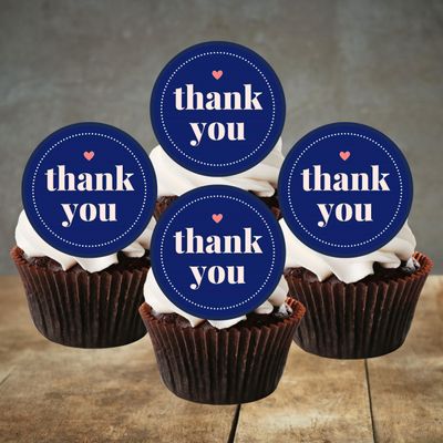 24 PRECUT Thank You Cupcake Toppers Theme #3, Edible With Thanks Cake Decorations