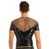VOIV Leather Harness Mens Lingerie T-Shirt Shiny Latex Top Short Sleeves mesh Top Wet Look Leather Harness Crop Tops Coat view 2