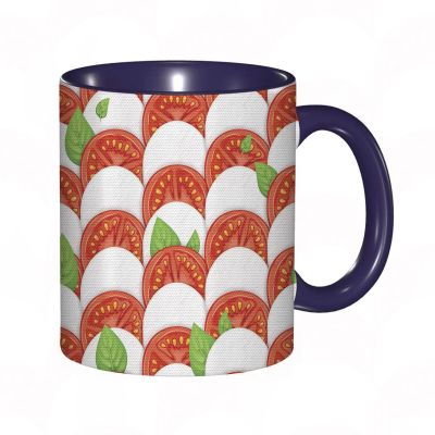 Coffee Mug Funny Mug,Realistic Ingredients for Pizza Mozzarella Cheeses Tomatoes and Basil Leaves Print,Coloured Mug Cup Gift Birthday Work Office Christmas Tea Coffee