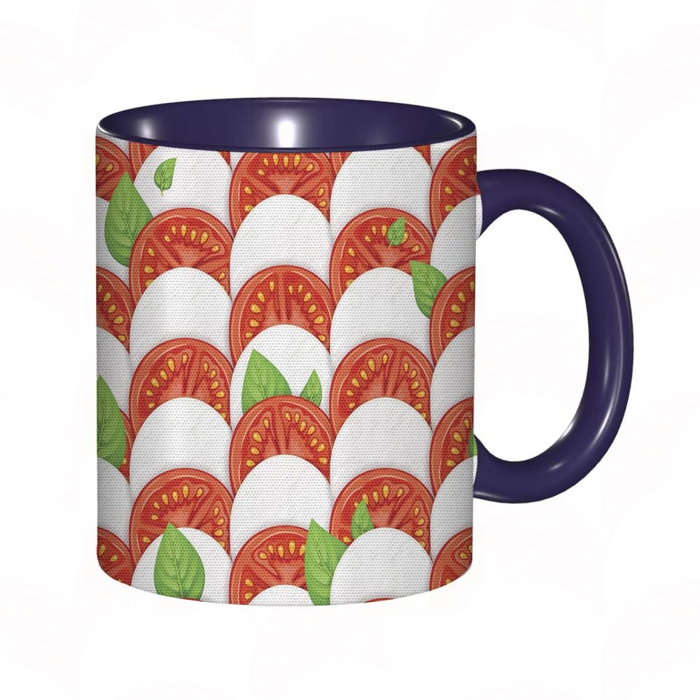 Coffee Mug Funny Mug,Realistic Ingredients for Pizza Mozzarella Cheeses Tomatoes and Basil Leaves Print,Coloured Mug Cup Gift Birthday Work Office Christmas Tea Coffee
