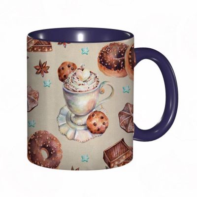 Coffee Mug Funny Mug,Coffee Delicious Tasty Chocolate Donuts Marshmallows and Sugar Cookies Pattern Print,Coloured Mug Cup Gift Birthday Work Office Christmas Tea Coffee