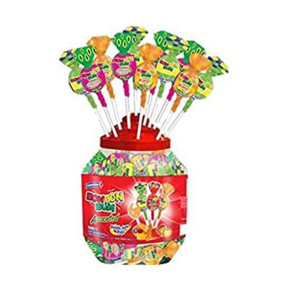 MASBon Bon Bum Assorted Lollypops Jar 100 Count Box of 6-Fd
