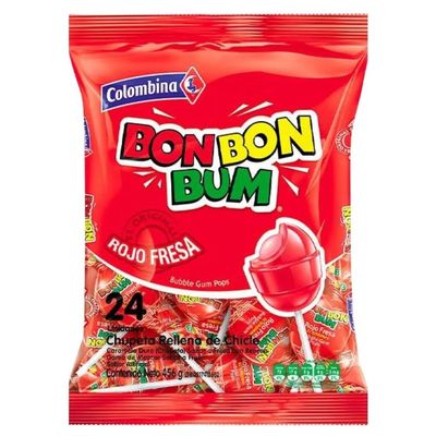 MASBon Bon Bum Strawberry Lollypops 24 Count Box of 15-Fd