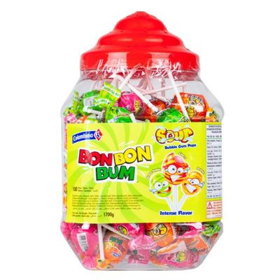 MASBon Bon Bum Sour Lollypops Jar 100 Count Box of 1-Fd