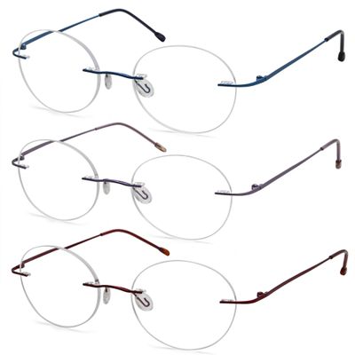 Eyekepper 3-Pack Round Rimless Metal Reading Glasses Women Men - Circle Frameless Readers (Blue/Red/Purple)+1.00