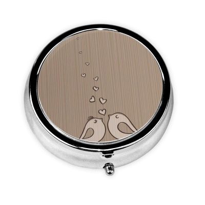 Love Birdie Stripe Pill Box Metal Pill Organizer Case Round Pill Box Medicine Organizer Pill Container