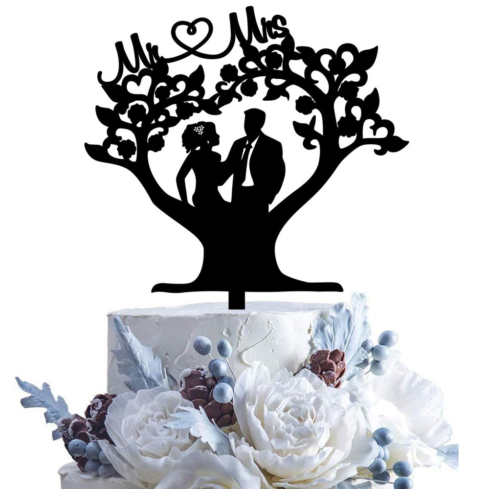 Romantic Mr & Mrs Wedding Cake Topper Bride and Groom Under the Tree Cake Topper Funny Love Cake Topper For Bridal Shower Wdding Engagement Anniversary Party Decorations