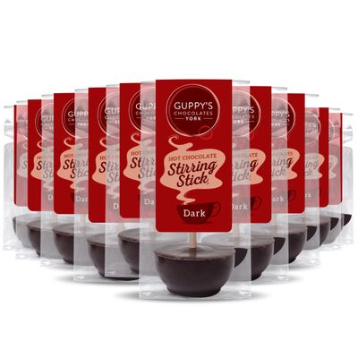 Guppy's Chocolates York | Dark Hot Chocolate Stirrer | Pack of 10 | 32g Cup Shaped Drinking Chocolate Sticks Spoons | Individually Packaged