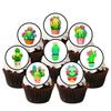 PRECUT Kawaii Cactus Edible Cupcake Toppers - Cute Kawaii Cactus Theme - wafer card disc cake decorations (Pack of 12) view 1