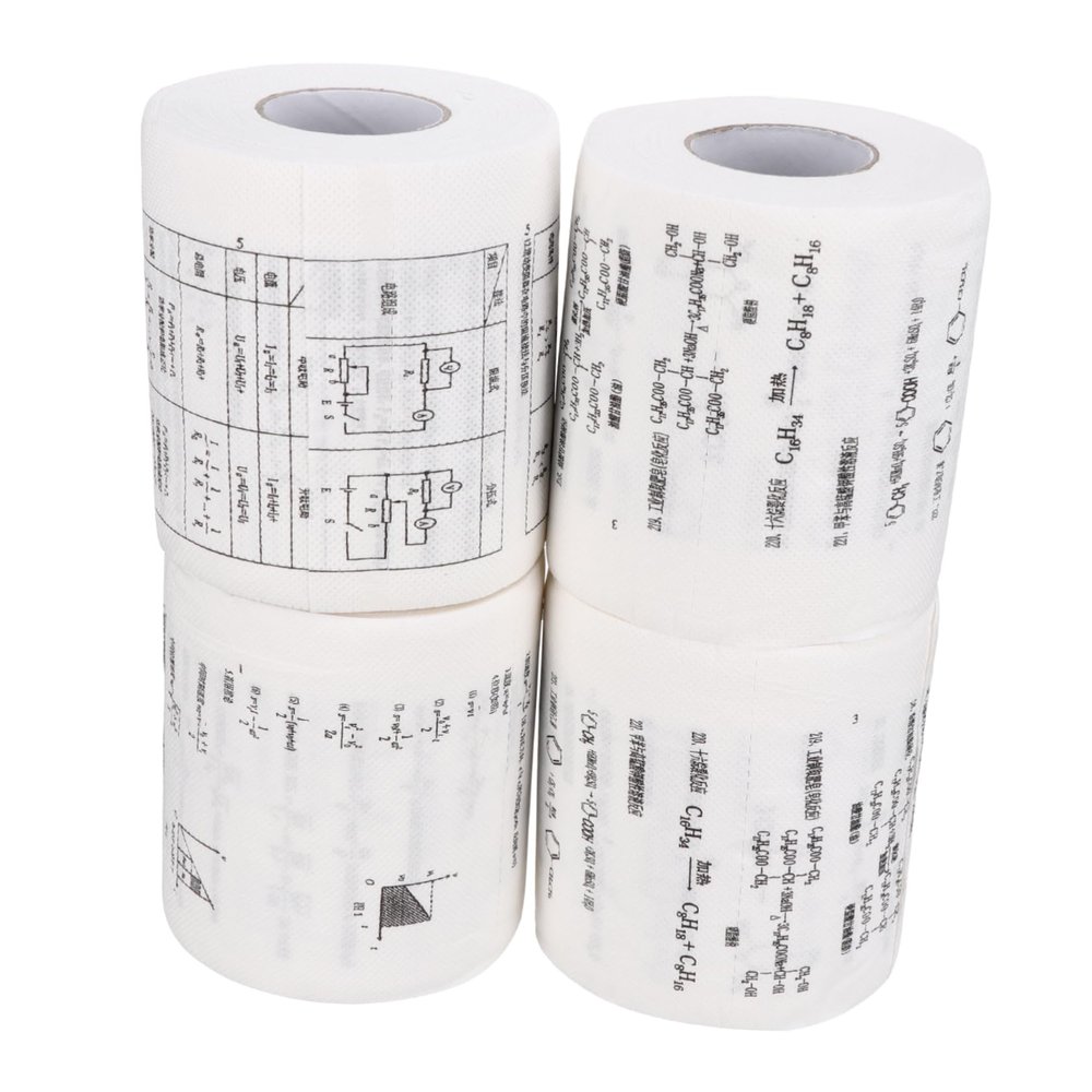 Abaodam Printed Toilet Paper 4 Rolls Set Chemistry Physics Formula Pattern Funny Tissue for Home Classroom Gift Strong Absorbent White Toilet Roll