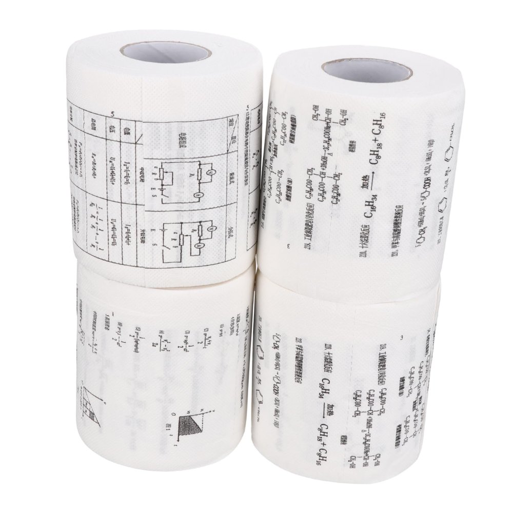 OHPHCALL 4 Rolls Funny Printing Toilet Paper Chemical Physics Formula Pattern Creative Restroom Tissue for School and Home Decorative Paper White