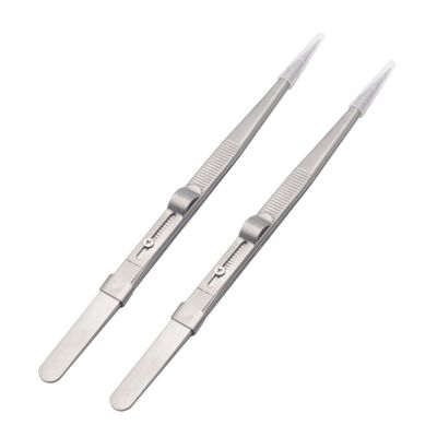 FRCOLOR 2pcs Multifunctional Point Tweezers Steel Tweezers Set for Jewelry Making Fine Tipped Kit Lock Non-Slip Grip for Easy Handling
