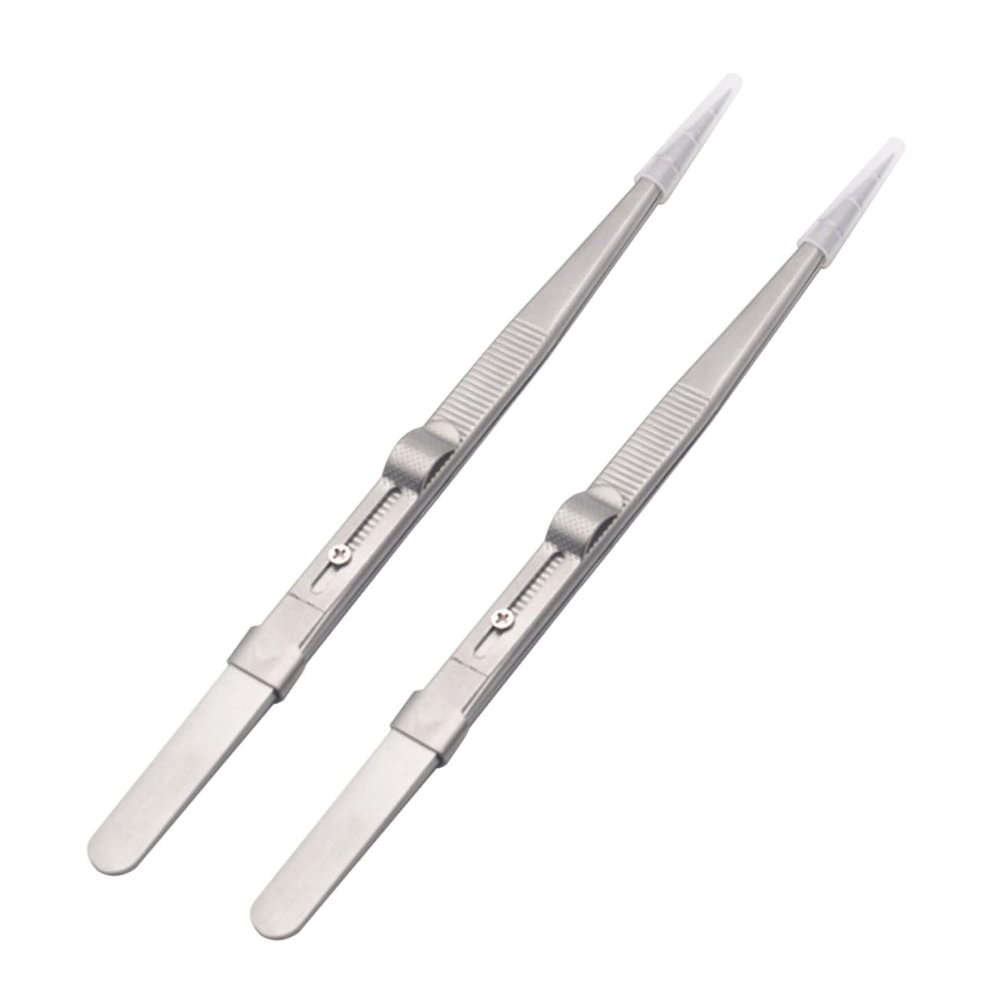 FRCOLOR 2pcs Multifunctional Point Tweezers Steel Tweezers Set for Jewelry Making Fine Tipped Kit Lock Non-Slip Grip for Easy Handling