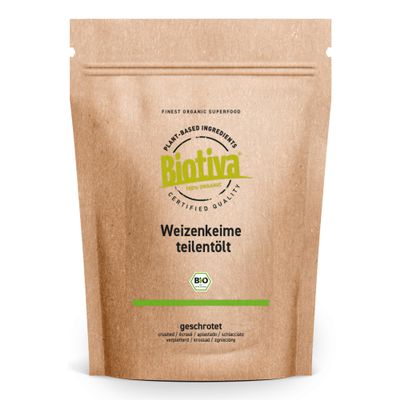 Biotiva Wheat Germ Organic 500 g (2 x 250 g)  Reduced Fat, Partially Oiled, Crushed  German Production  Ideal for Full Breakfast  Rich in Minerals  Loose, Soft Consistency