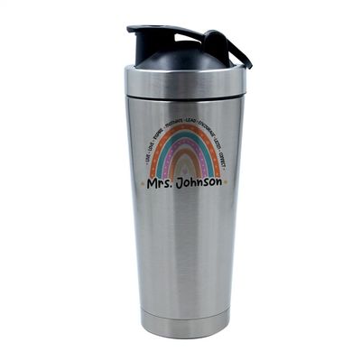 500ml Aluminium Shaker Bottle for Supplement Shakes - Easy Clean, Durable Cup Personalised Teachers Gift, Rainbow Gift. (Silver)