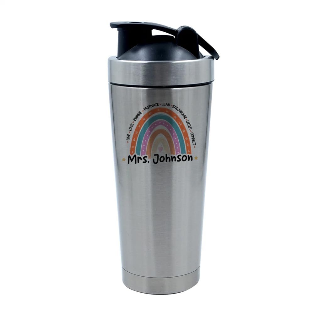 500ml Aluminium Shaker Bottle for Supplement Shakes - Easy Clean, Durable Cup Personalised Teachers Gift, Rainbow Gift. (Silver)