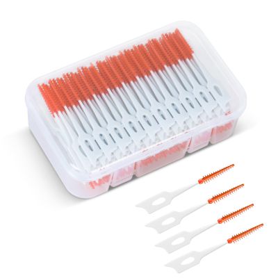 Dual Use Interdental Brushes, 200pcs Wisdom Interdental Brushes with Case, Dental Floss for Braces Oral Cleaning, Toothpick Cleaning Tool(Orange Red)