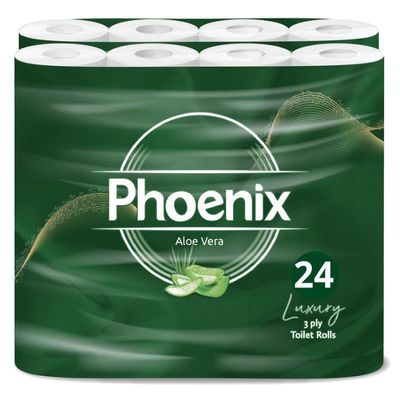 Phoenix Soft Aloe Vera Fragranced Luxury Toilet Rolls Bulk Buy - Quilted White 3 Ply Toilet Paper (24 Pack)