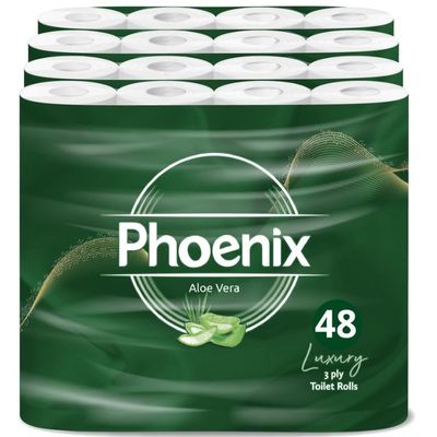 Phoenix Soft Aloe Vera Fragranced Luxury Toilet Rolls Bulk Buy - Quilted White 3 Ply Toilet Paper (48 Pack)