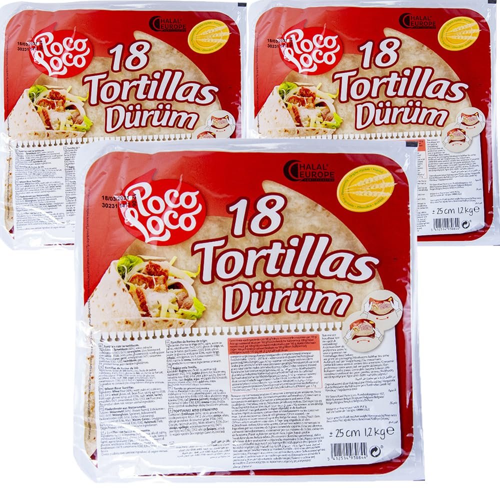 10" Poco Loco Flour Tortillas (Pack 3) / Mexican Tortilla Wraps, Flexible Wheat Flour Tortillas for Wraps, Burritos, Tacos