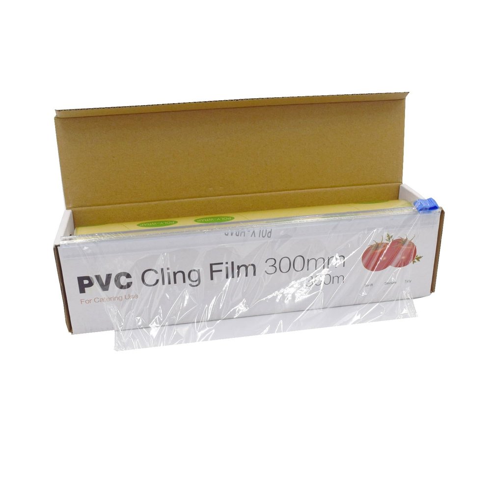 2 x Catering Cling Film Wrap 12" with Cutter Box - 300mm x 300M | Plastic Food wrap for Hygiene and Freshness | Durable and Reliable for Wrapping Sealing Preserving Food