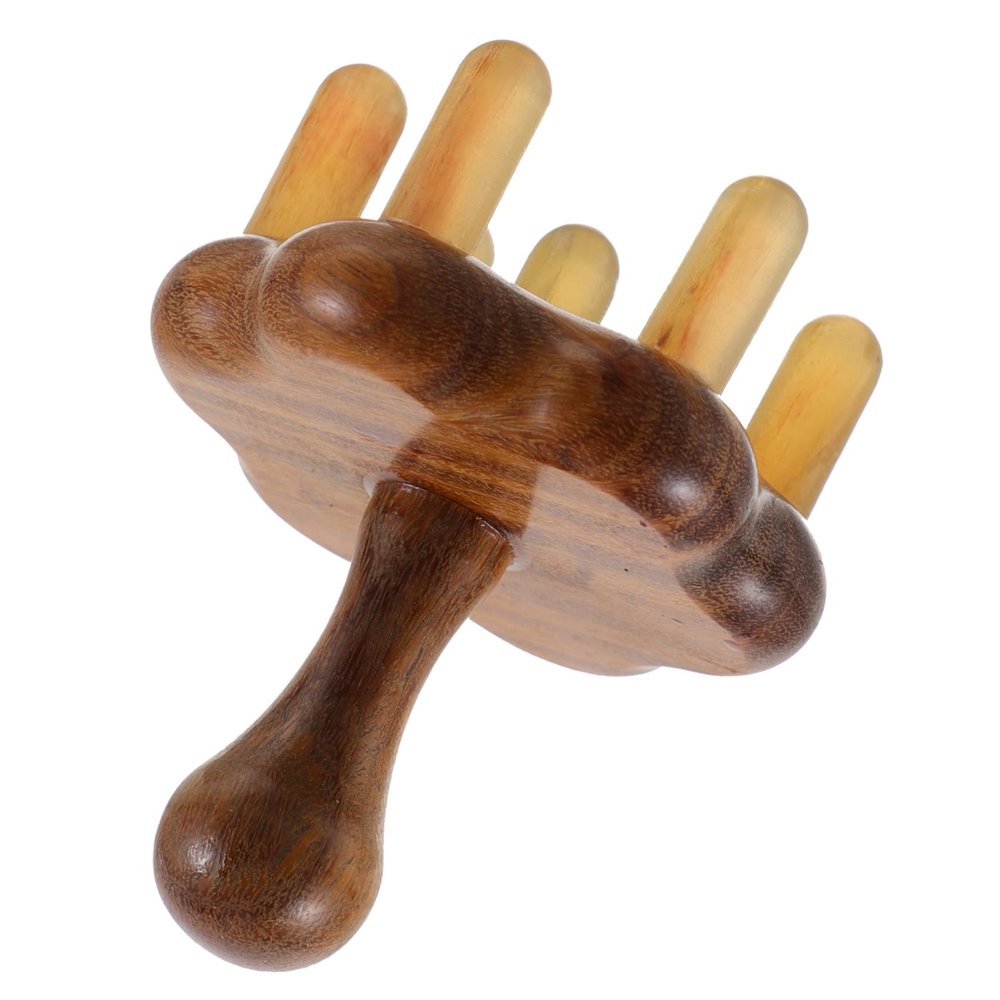 LALAFINA Horn Massage Comb 7-Tooth Plum Blossom Large-Tooth Scalp Massager for Head Stress Relief, Natural Horn Material, Random Color, Home Relaxation Tool