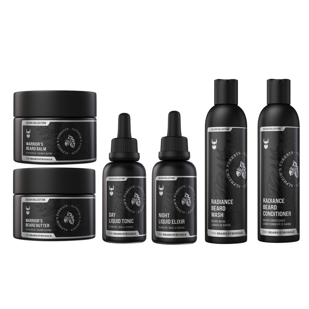 The Beard Struggle Greenlander Bundle Beard Kit - Includes Beard Butter, Beard Balm, Beard Night Oil, Beard Day Oil, Beard Wash & Beard Conditioner - Silver Collection - Alfheim's Forests