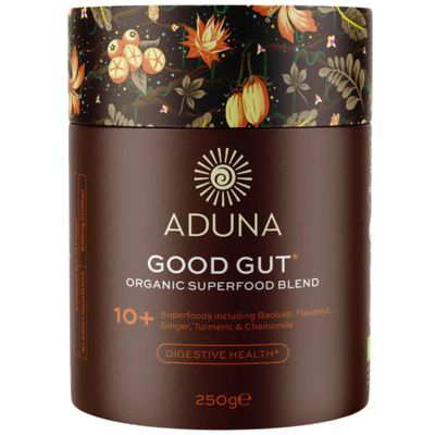 Aduna Organic Good Gut Superfood Blend | 100% Natural Stir-in Blend With 10+ Superfoods for Digestion, Gut Health & Prebiotic Fibre | Vegan Powder for Smoothies, Porridge & Yoghurt | 250g