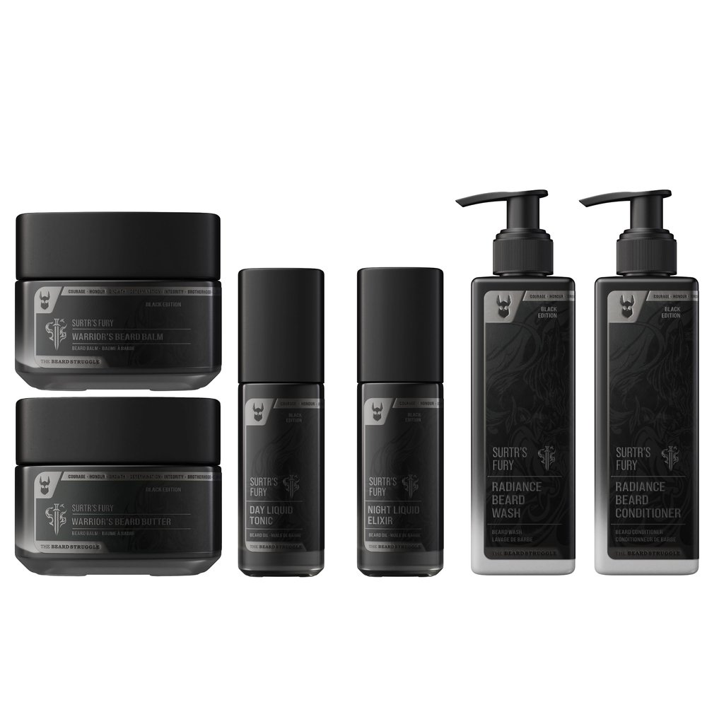 The Beard Struggle Greenlander Bundle Beard Kit - Includes Beard Butter, Beard Balm, Beard Night Oil, Beard Day Oil, Beard Wash & Beard Conditioner - Platinum Collection - Surtr's Fury