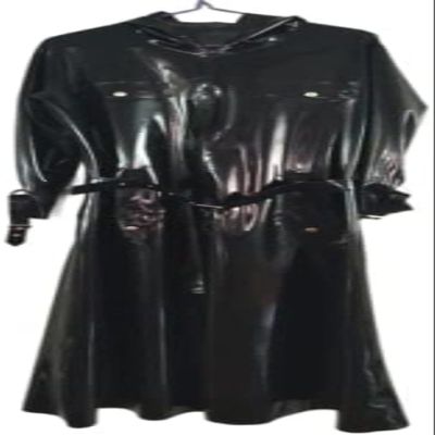 Latex Rubber Unisex Handsome Pure Black Cool Windbreaker Jacket,Black,X-Large