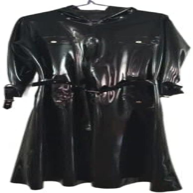 Latex Rubber Unisex Handsome Pure Black Cool Windbreaker Jacket,Black,X-Large