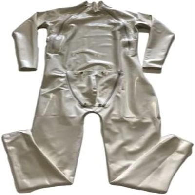 White Men Natural Latex Catsuit 3D Crotch Pouch Design Codpiece with Double-Diagonal Zipper,Gold,Customize Free