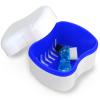 Retainer Bath Box Denture Cleaning Bath Case with Brush, Denture Cup Storage Bath Box Case Retainer Cleaning Container Mouthguard Soaking Holder - Dark Blue view 1