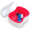 Denture Box Case with Flushable Basket, Dental Retainer Cleaning Case False Teeth Container Box Mouth Guard Holder Case with Brush for Travel and Daily Use - Pink view 1