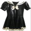 ANTIY Sexy Black Short Sleeve Latex Fetish Maid Dress Ruffles with Bow,Black-White,Small view 1