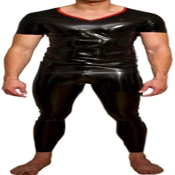 Sexy Black Short Sleeve Men's Neck Entry Latex Rubber Round Collar Customize,Dark Blue,X-Small