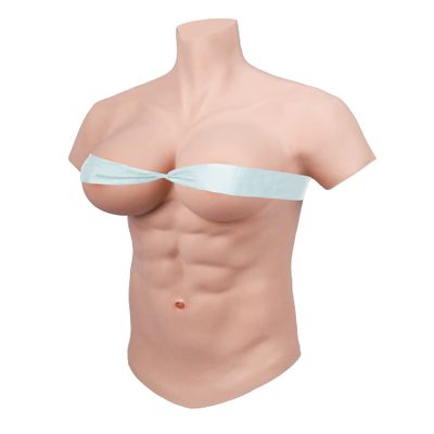Minaky Realistic Fake Muscle Silicone Female Breast Half Body Suit with Lifelike Skin Texture, for Cosplay Transgender Party Halloween, L-F Cup, Silicone Filled