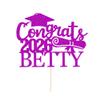 Graduation Cake Toppers Personalised Cake Decors Congrats Graduation Gifts for Her Him Double Sided Glitter with Any Name & Date for Kindergarten Primary Middle High School University (Purple) view 1