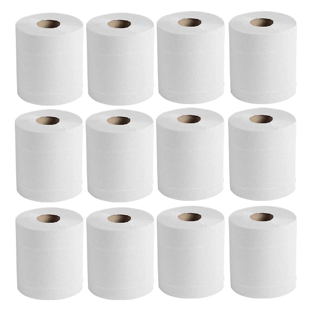 Pack of 12-2 Ply Sheet Embossed Centre Feed Hand Kitchen Towel Tissue Rolls Multipurpose Wiping Tissues Strong Absorbent Home Office Restaurants Kitchen Cleaning (200 Sheets)