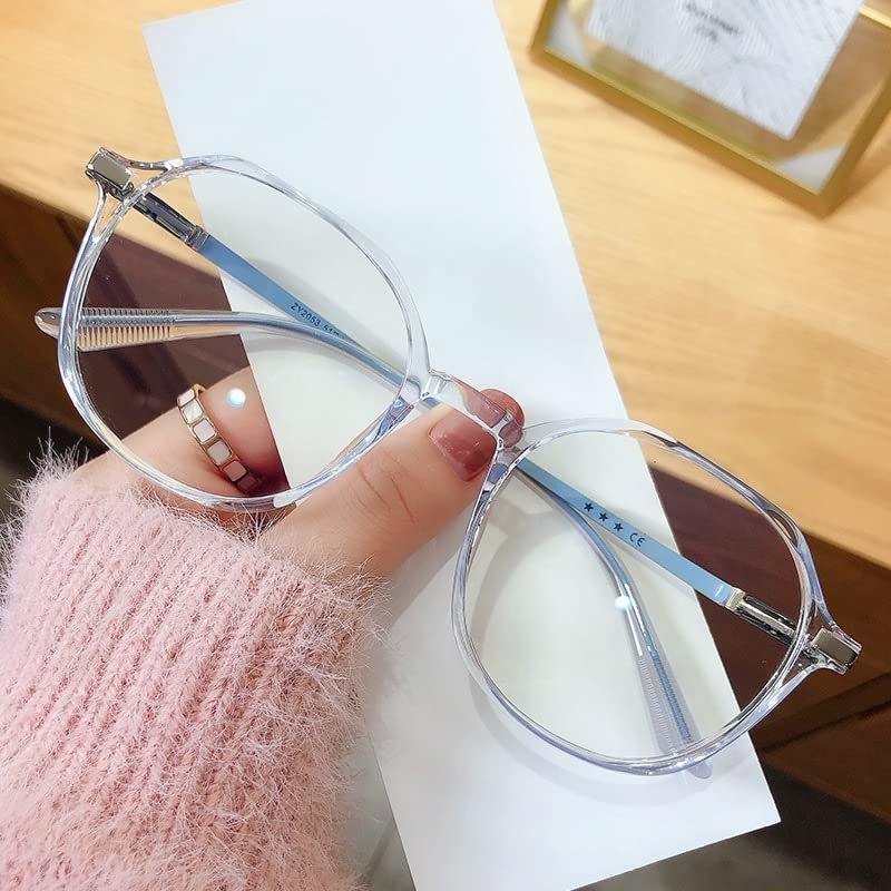 NOVESIXTDAT Stylish Oval Reading Glasses Women Men, Round Blue Light Blocking Computer Readers, Anti Eye Strain Flat Light Mirror (Color : Blue, Size : +1.50)